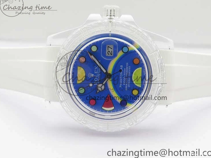 0128 Submariner Phantomlab Transparent KZF Best Edition Blue Fruit Dial on White Rubber Strap VR Classic 2563